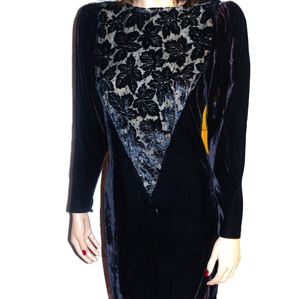 Vintage Niki Black Beige Floral Lace Velvet Dress S